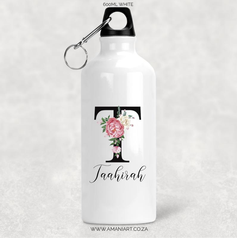 Pink floral Initial bottle