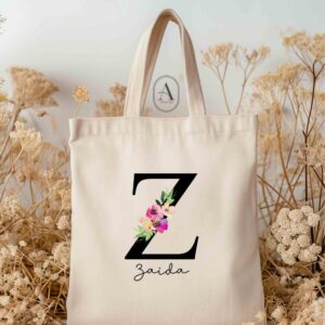 Floral Initial name 1 tote
