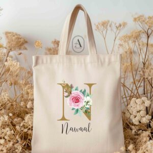 Gold floral name tote