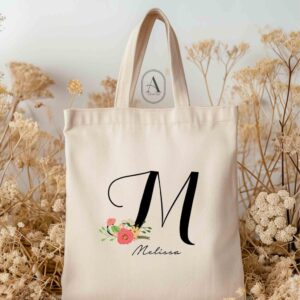 Floral name initial tote