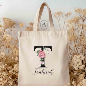 Pink floral initial tote