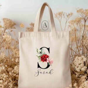 Red floral name tote
