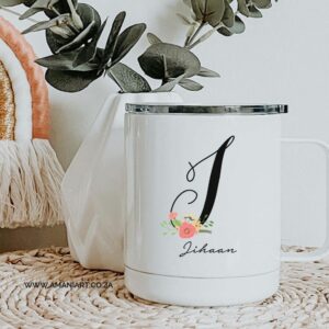 Floral name initial Travel Mug