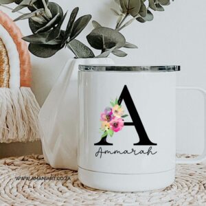 Floral initial name 1 Travel Mug