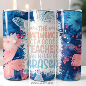 Teacher influence blue skinny tumbler