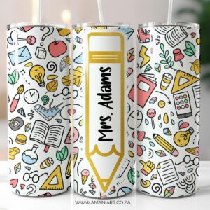 Teacher name pencil skinny tumbler