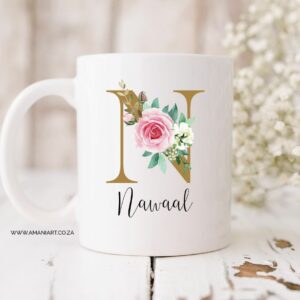 Gold floral name mug