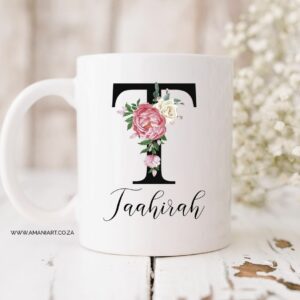 Pink floral initial mug