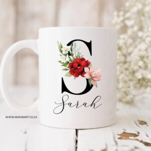 Red floral name mug