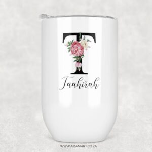 Pink Floral Initial tumbler