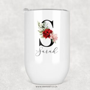 Red Floral name tumbler