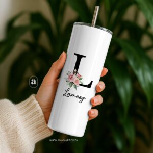 Floral Letter Skinny Tumbler
