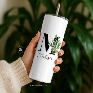 Leaf Initial skinny tumbler