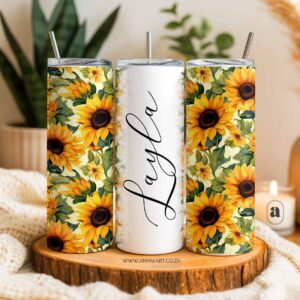 Sunflower Floral Name Skinny Tumbler