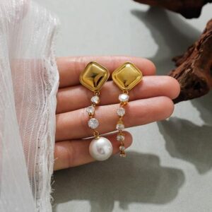 Irregular diamante and pearl earrings