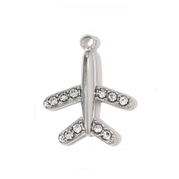 Silver Diamante Plane Charm
