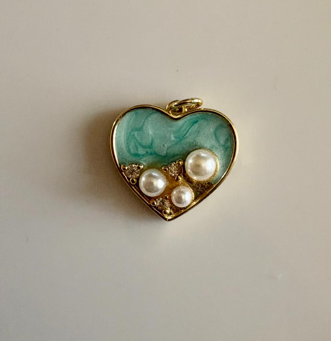 Blue and pearl heart Charm
