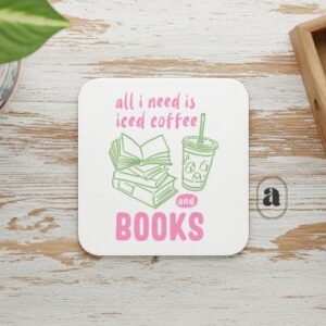 Iced coffee and books coaster