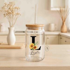 Sunflower name glass can